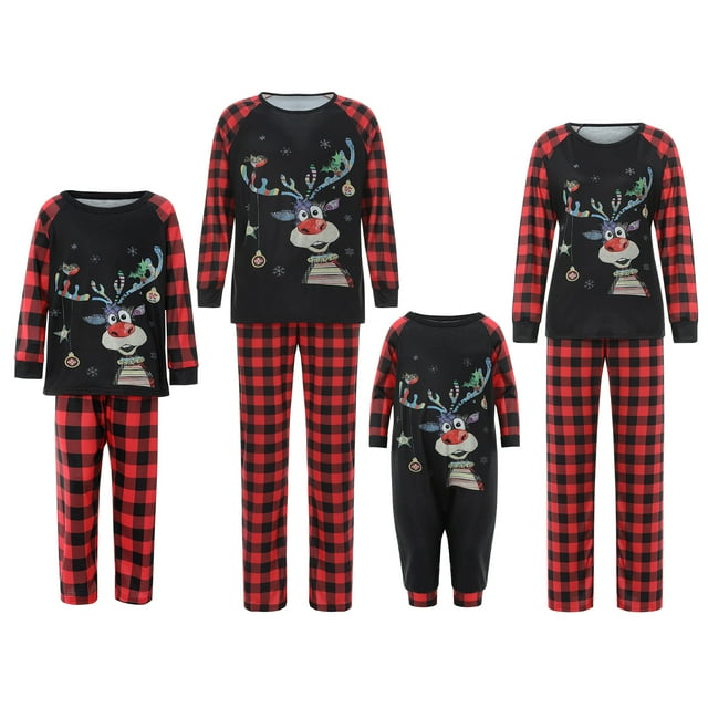 goowrom Christmas Family Pajamas Matching Sets Christmas Theme with Cartoon Elk Pattern