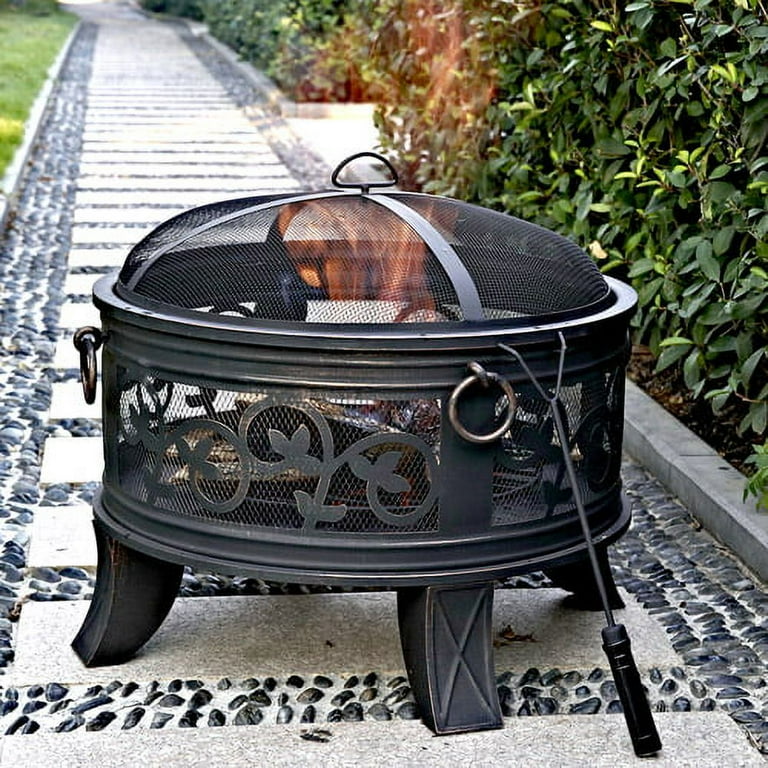 Granada 26 inch Round Steel Fire Pit, Antique Bronze Granada 26 inch Round Steel Fire Pit, Antique Bronze
