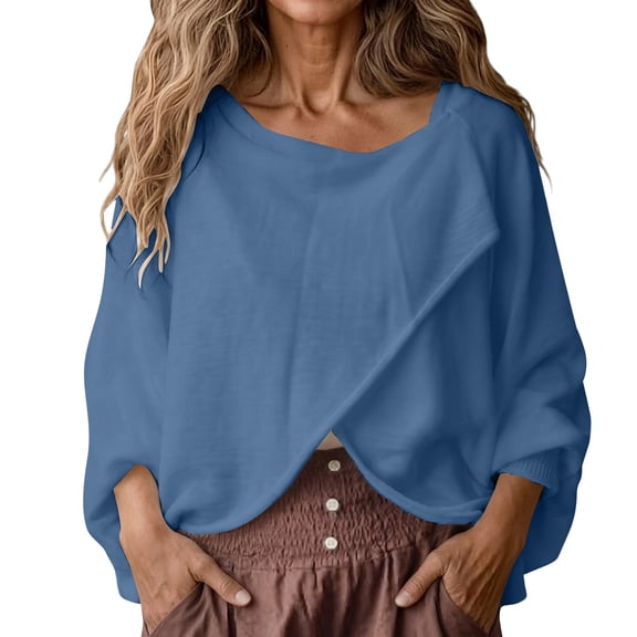 Women's Poncho Sweater, Cross Front Lightweight Knit Wrap for Women, Solid Color Cape Sweater Shawl Wrap, Casual Knit Poncho for Evening Dress, Versatile Ladies Shawl Wrap Top Blue