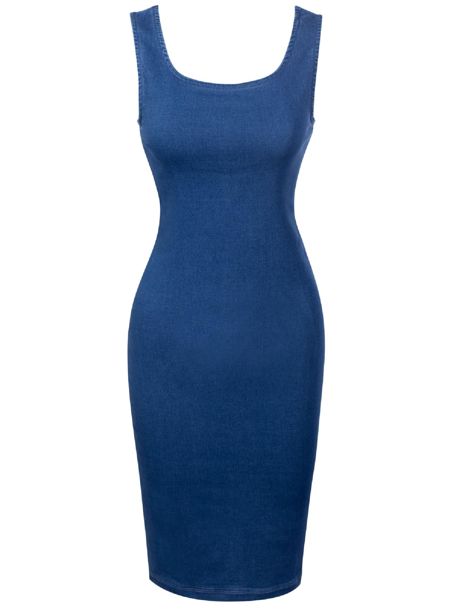 sleeveless denim midi dress