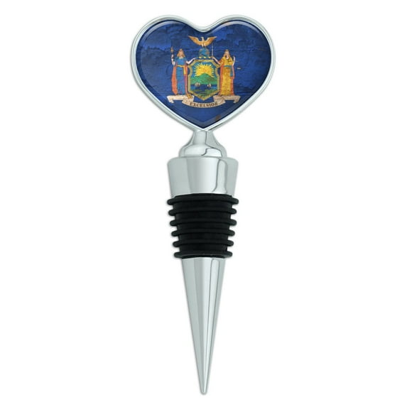 Rustic Distressed New York State Flag Heart Love Wine Bottle Stopper