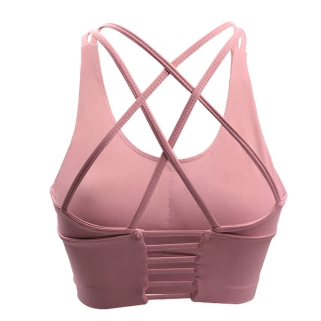 Ropa interior deportiva para mujer con almohadilla extraíble, sexy, con cordones en la espalda cruzada, chaleco de entrenamiento para yoga, rosa claro
