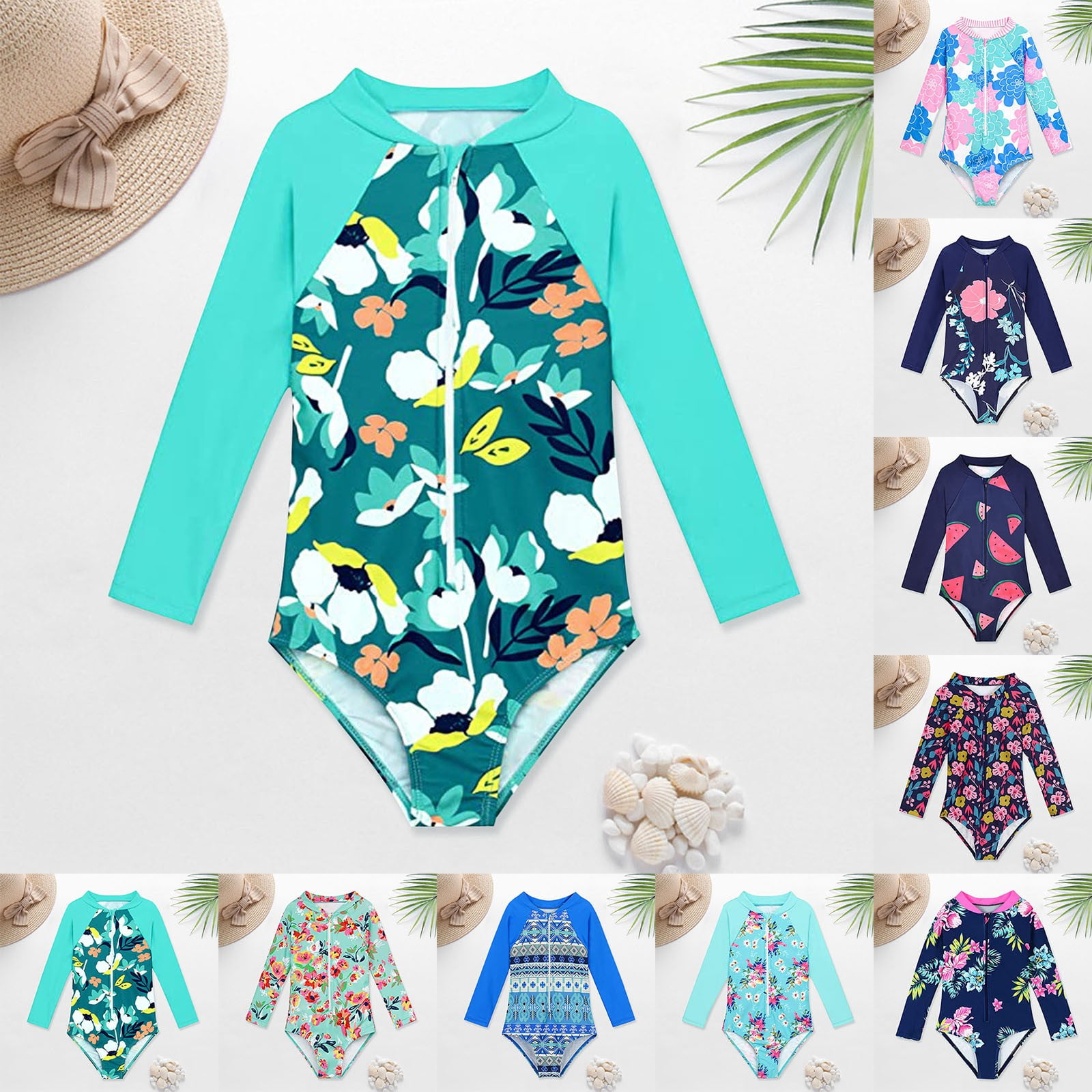 nsendm Girls Swimwear Big Kid Clothes Swimsuits for Girls Baby and Toddler Girls Swimsuit Rash Guard Long Sleeve 1 Piece Toddler Girls Two