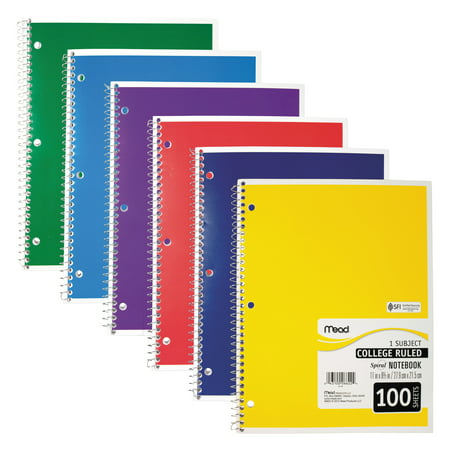 Mead Spiral Bound Notebook, Perforated, College Rule, 11 x 8, White, 100