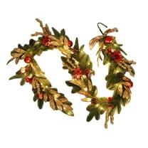 70.87 Inch Christmas Garland with Lights, Red and Gold Fireplace Mantel Decoration with Flowers, Bows, Ornaments, Artificial Leaves, Holiday Door & Window Décor