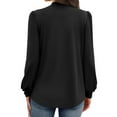 thumbnail image 2 of Craaazy Shirts For Women Long Sleeve Stand Collar Pleated Front Tops Solid Color Blouse Gifts, 2 of 3