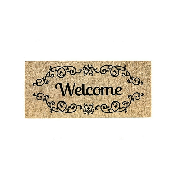 Evergreen Welcome scroll Sassafras Indoor Outdoor Switch Doormat 1'10"x10" Beige