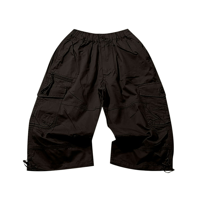 Hanas 2023 Mens Pants Fashion Men's Casual Mid Waist Solid Color Pockets  Outdoor Shorts Pants Black XXXXL