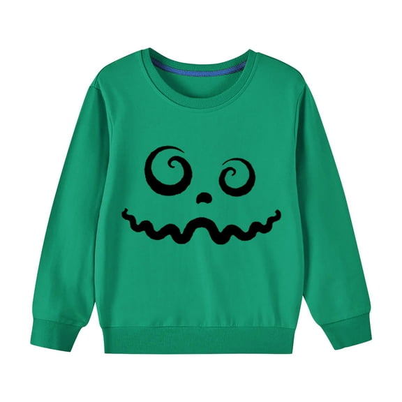 Odeerbi Kids Boys Girls Halloween Crewneck Sweatshirts Fall Winter Cotton Sweatshirt Kids Kids Cute Solid Color Halloween Print Long Sleeve Sweatshirts Top Kids Clothes Green