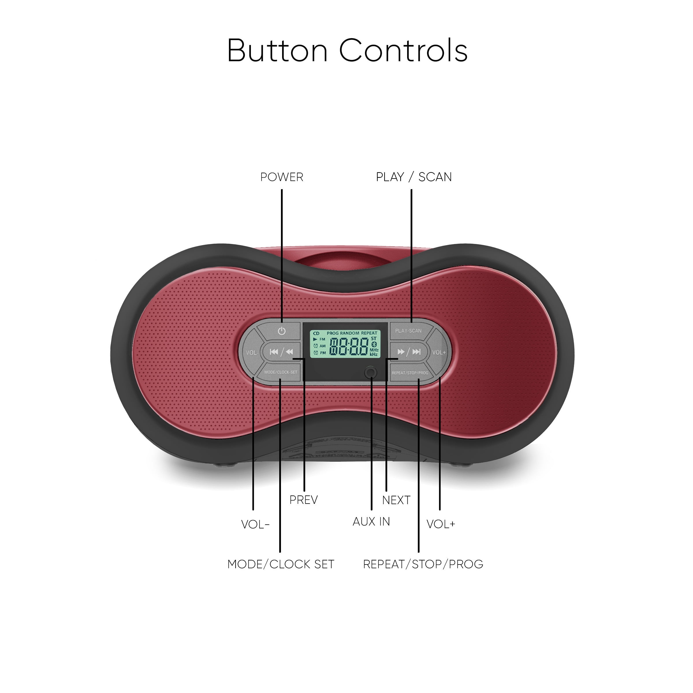 onn. Portable Bluetooth CD Boombox with Digital FM Radio