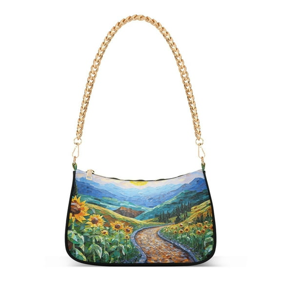 Ryvnso Sunset Sunflower Womens Chain Shoulder Bag Tote Handbags Clutch Hobo Purse with Zipper for Travel