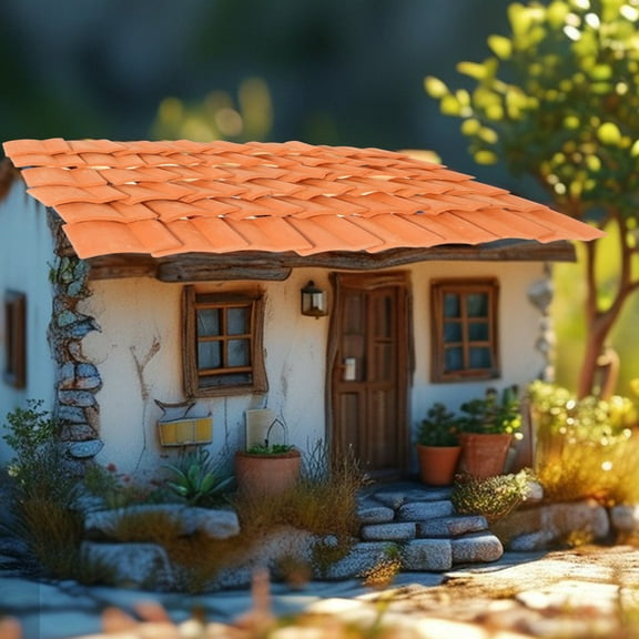 Soimiss 50Pcs Realistic Small Roof Tiles Orange for Dollhouse Sand Table and Craft Decoration