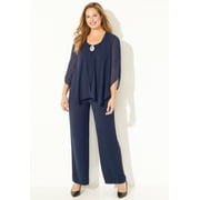 Catherines Womens Plus Size Accolades Georgette 3-Piece Pant Suit