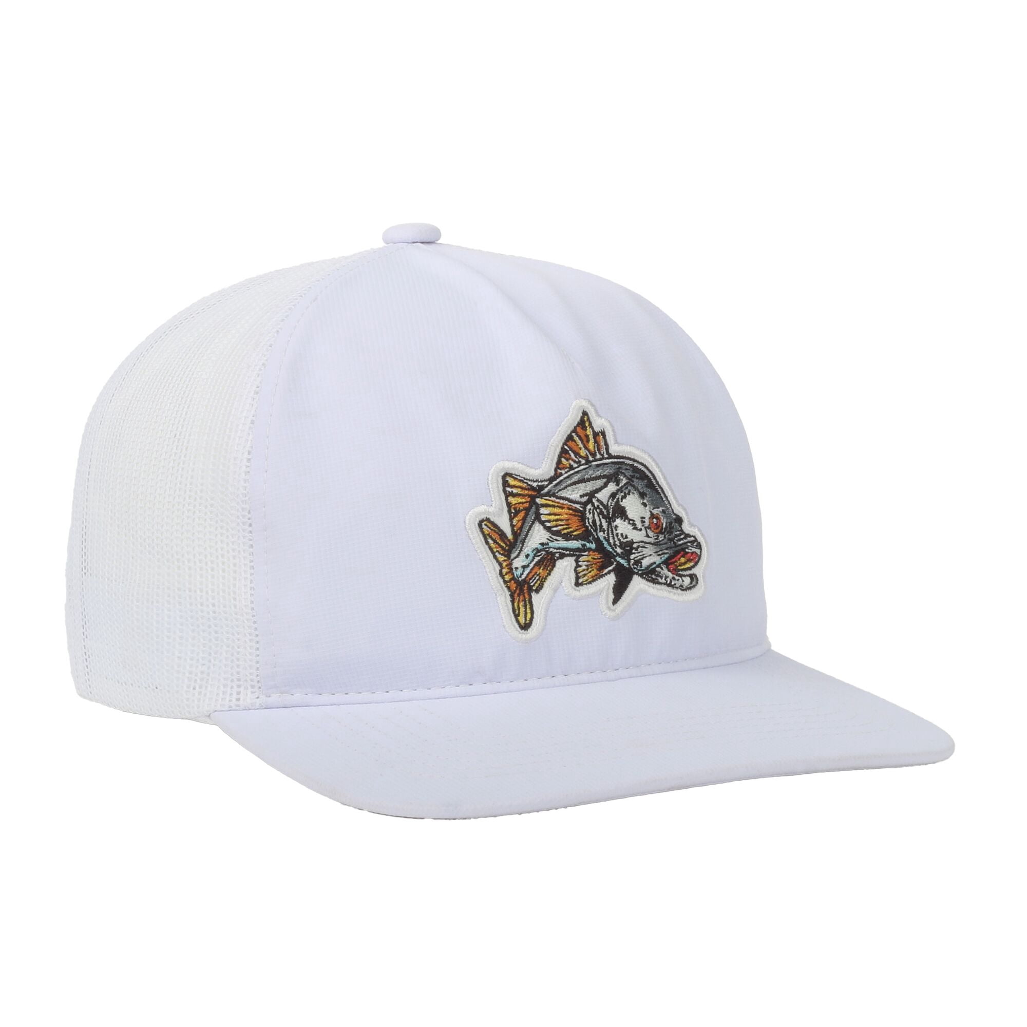 White/White Snook 5-Panel Fishing Cap – Unstructured, Flat Bill Snapback, One Size