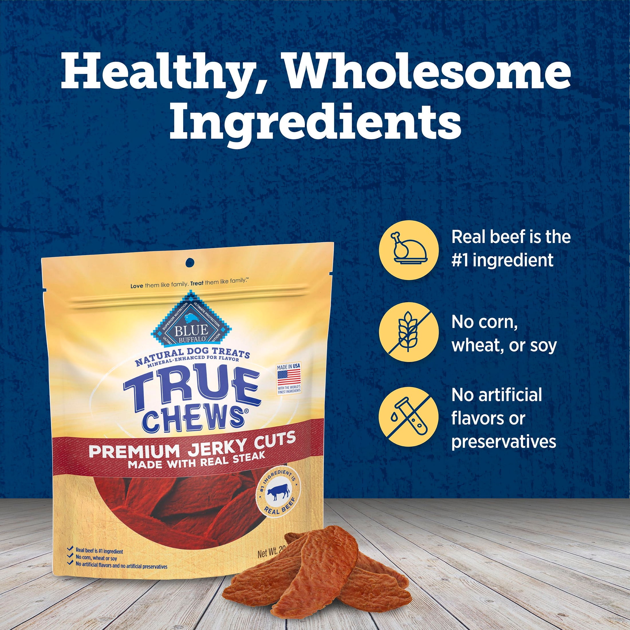 (6 pack) Blue Buffalo True Chews Premium Jerky Cuts Dog Treats, Beef, 20oz Bag