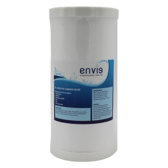 Envig K3 Iron and Hydrogen Sulfide 4.5” x 10” Whole House Water Filter Cartridge, Four Stage Catalytic Carbon KDF Filter Replacement