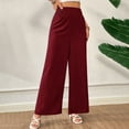 thumbnail image 5 of ZHYou Women Pants,Linen Blend,Wide Leg,High Waisted,Flowy Trouser,with Elastic Waistband Comfort Pants,Wine,Size 2XL, 5 of 5