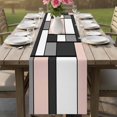 thumbnail image 4 of Modern Geometric Pink Black Table Runner 72 Inches, Abstract Minimalist Color Blocks Bed Runner Dresser Scarves Tabletop for Indoor Outdoor Parties/Ceremony/Banquet, 18" x 72", 4 of 9