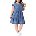 thumbnail image 4 of Agnes Orinda Women's Plus Size Denim Dress Pleated Ruffle Sleeve Flowy Swing 2026 Summer Casual Jean Midi Babydoll Dresses with Pocket 3X Gray Blue, 4 of 6