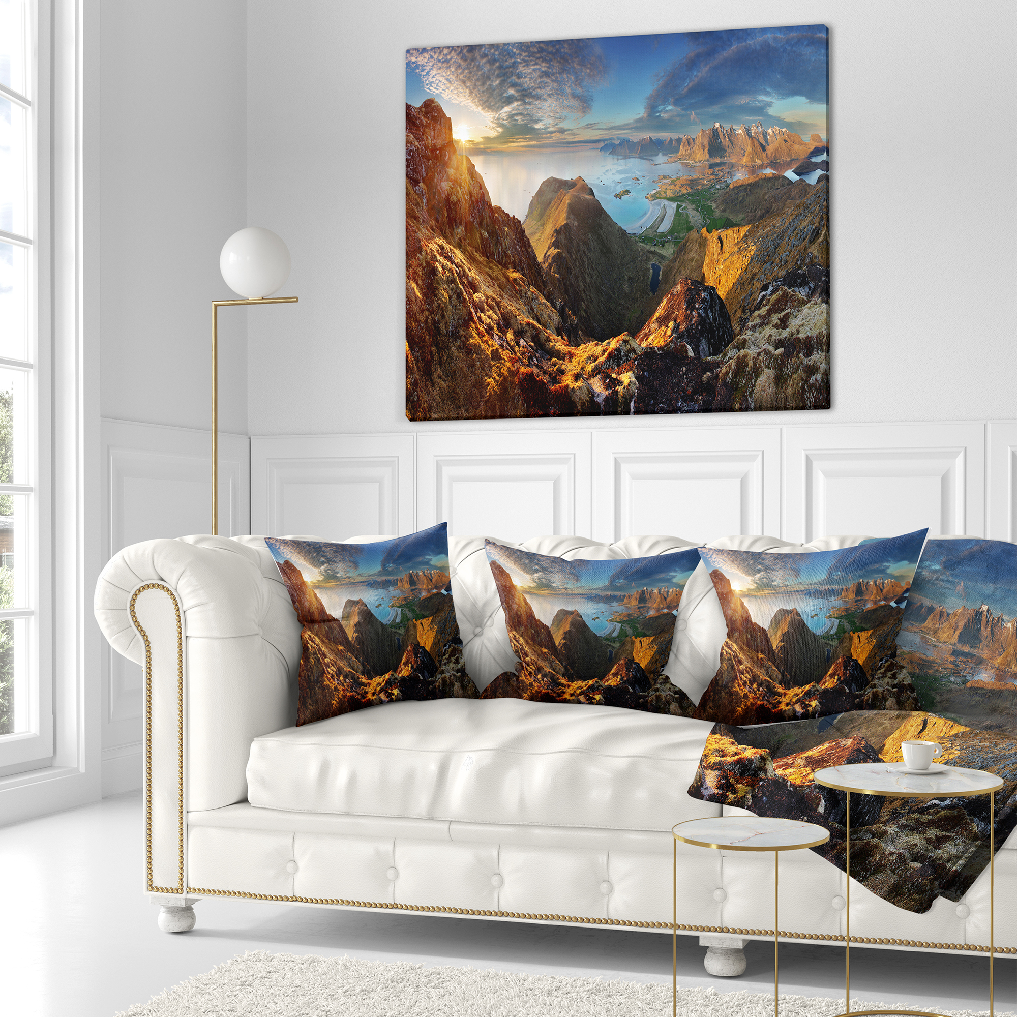 Designart Ocean and Mountains Panorama - Landscape Printed Throw Pillow - 16x16