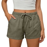 cocolona Womens Summer Casual Beach Shorts Solid Color Elastic Waist Drawstring Straight Shorts with Pocket