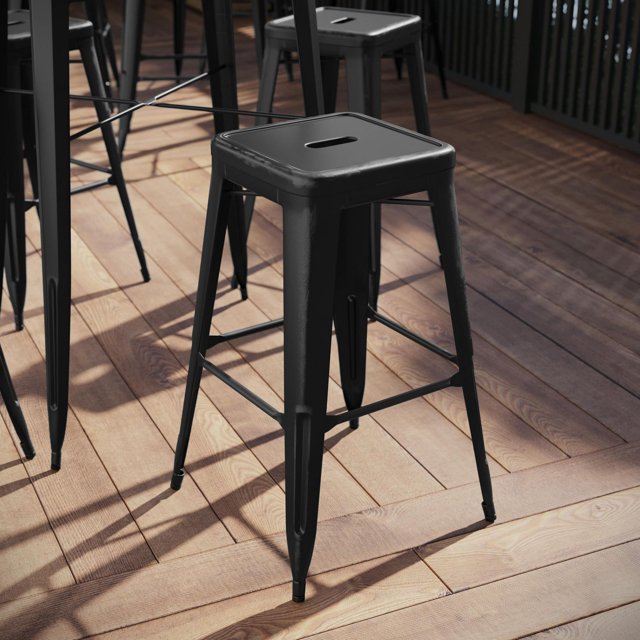 30'' High Backless Distressed Black Metal Indoor-Outdoor Barstool