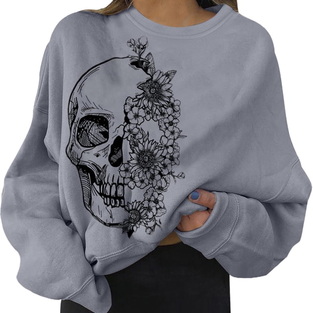 con estampado de Easy Costume Graphic Tops Pullover para Gris medio cara xl Zulema Sudaderas