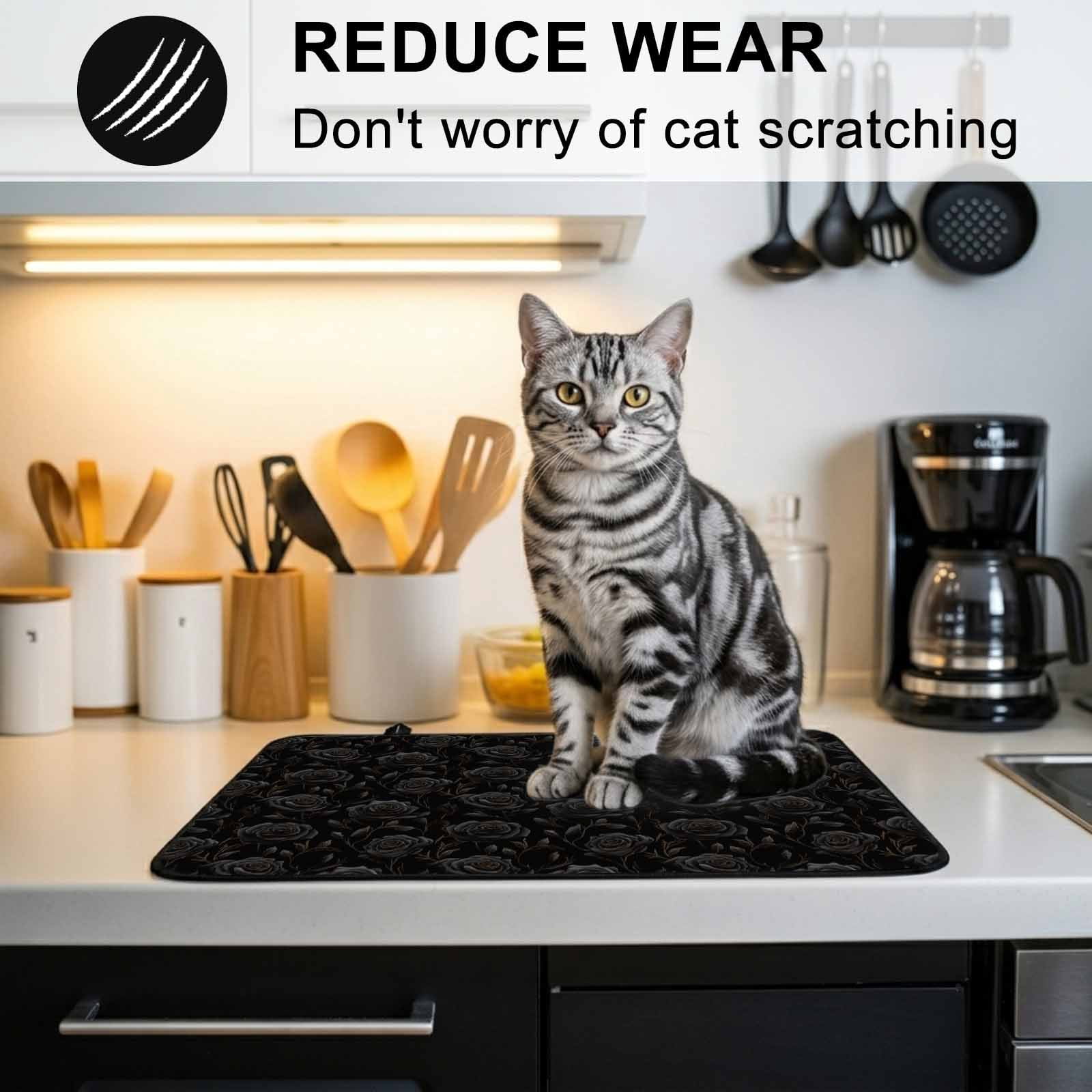 Black Flower, Stove Top Cover for Electric Stove, Heat-proof & Non Slip Glass Top Stove Cover Protector, Abstract Vintage Botanical Floral Plant Kitchen Flat Cooktop Rubber Mat 24x21 Inches