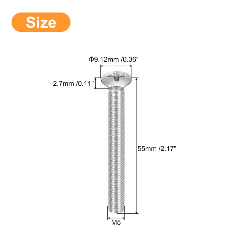M5x12 Phillips Flat Head Screws – 304 Stainless Steel Countersunk Machine Screws (50-Pack)