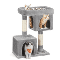 Cat Tree, 33.1-Inch Cat Tower, L, Cat Condo for Large Cats up to 16 lb, Large Cat Perch, 2 Cat Caves, Scratching Post, Light Gray