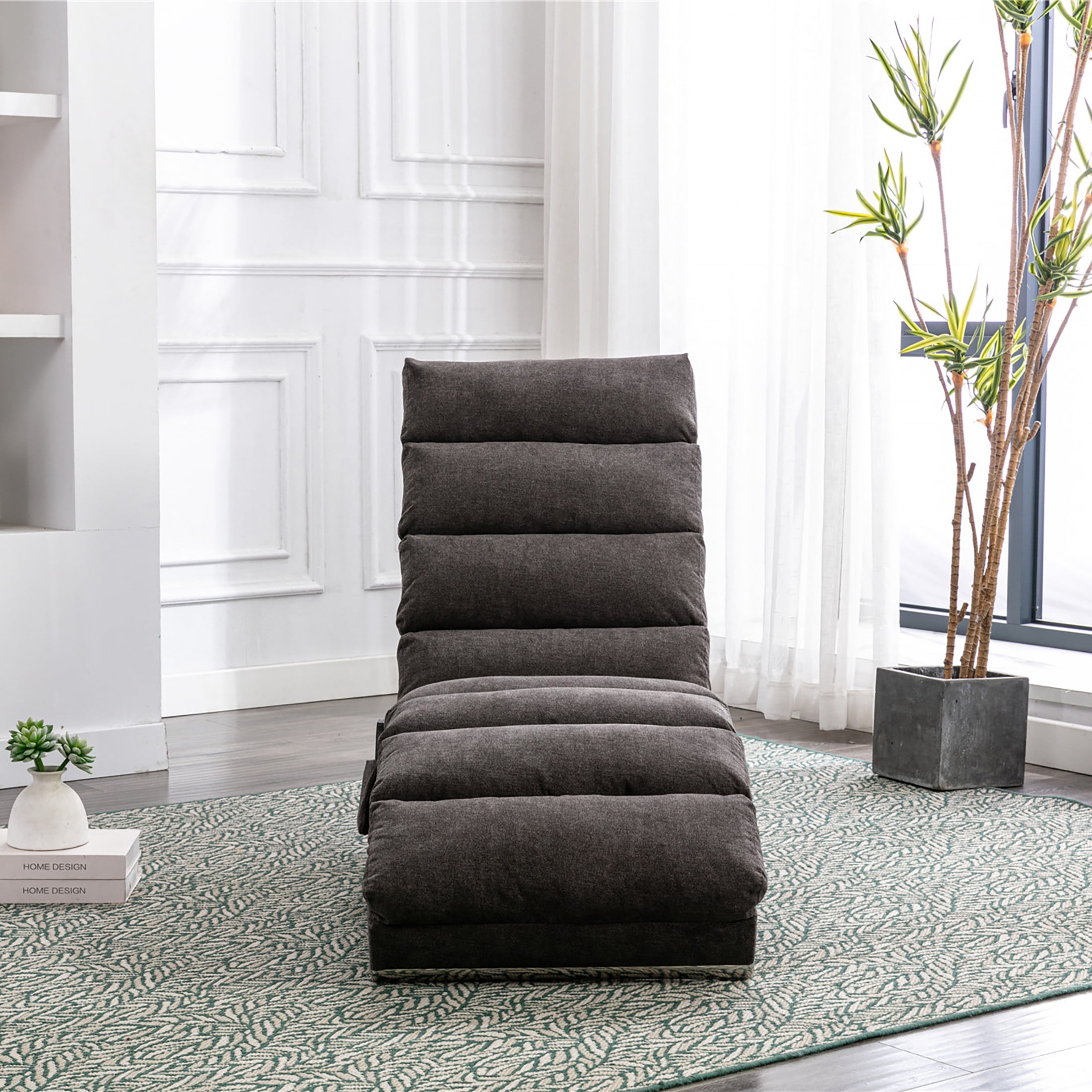 Noble House Upholstered Chaise Lounge Chair with Vibration, Linen Fabric Leisure Recliner, Dark Gray