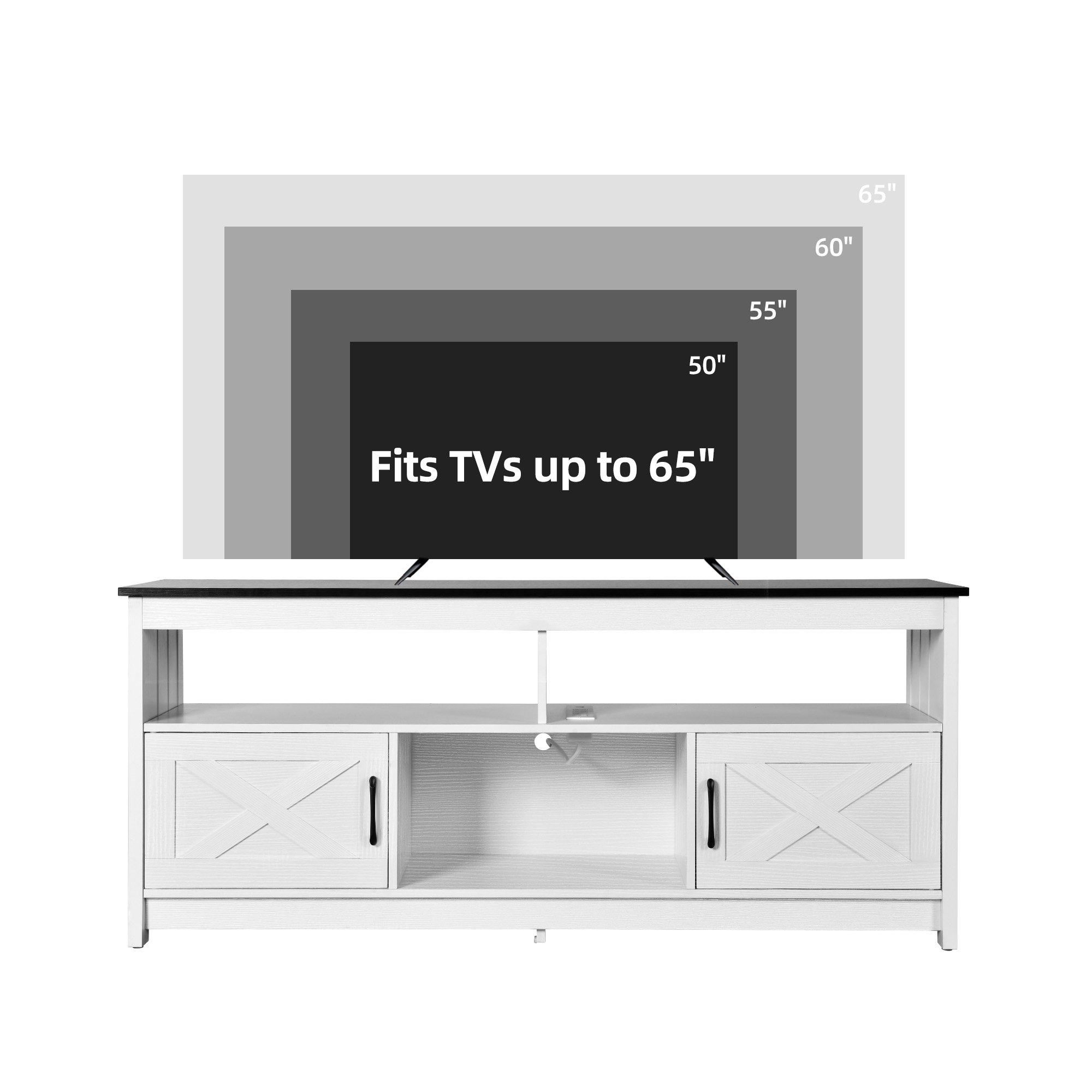 Dextrus Farmhouse TV Stand for 65" TV, White/Black photo 5
