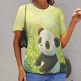 thumbnail image 3 of Cute Panda in Grass Womens Tops Women's Fashion Casual Short Sleeve Flower Print Round Neck Pullover Top Blouse, 3 of 7