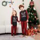thumbnail image 3 of Conjunto familiar combinado de pantalones de manga larga a cuadros rojos y negros con estampado de astas navideñas, 3 of 5