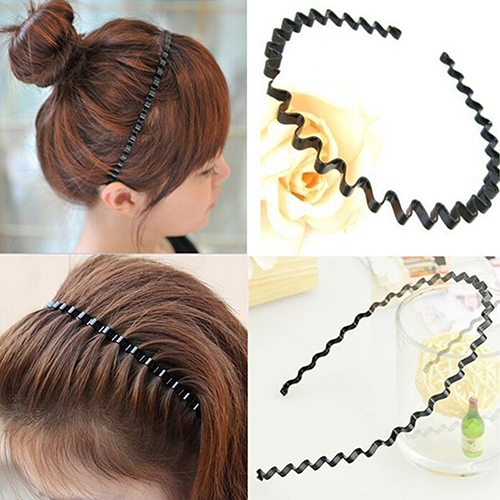 Hair Hoop 6 PC Wave Headband Hair Hoop Metal and Plastic Multi-style Wave Headband Black Wavy Comb Hair Band Accessories for Men and Women