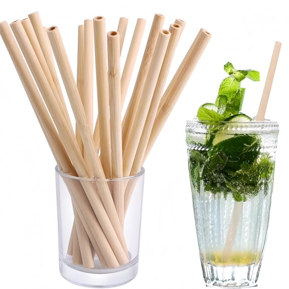 7.8In Handmade Bamboo Straws,Natural Yellow Wooden Straws,Straight Drinking Stirs,Reusable for Hot and Cold Drink Cocktail (20Pcs)