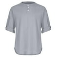 thumbnail image 3 of Cotton Linen Shirts for Men Button Untucked Stand Collar 3/4 Sleeve Tops Casual Solid Loose Comfort Basic Lightweight Pullover T Shirts, 3 of 4