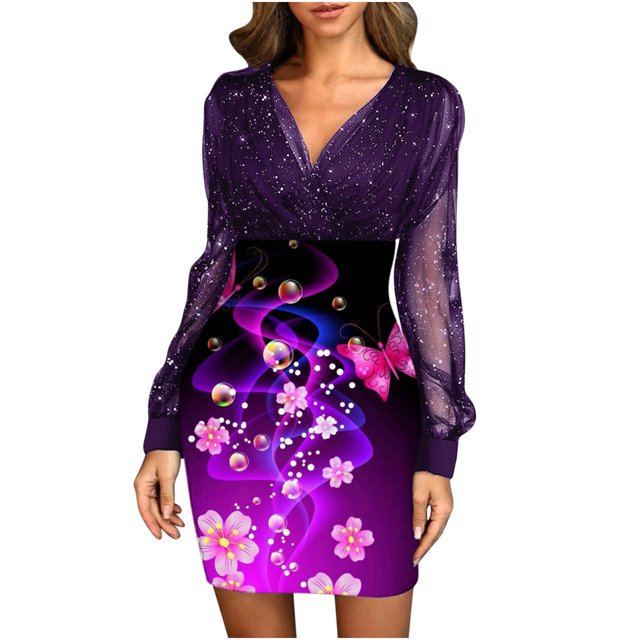 Vestido de manga larga con estampado de encaje de costura de nalgas sexy informal a la moda para mujer Fridja NMB2614