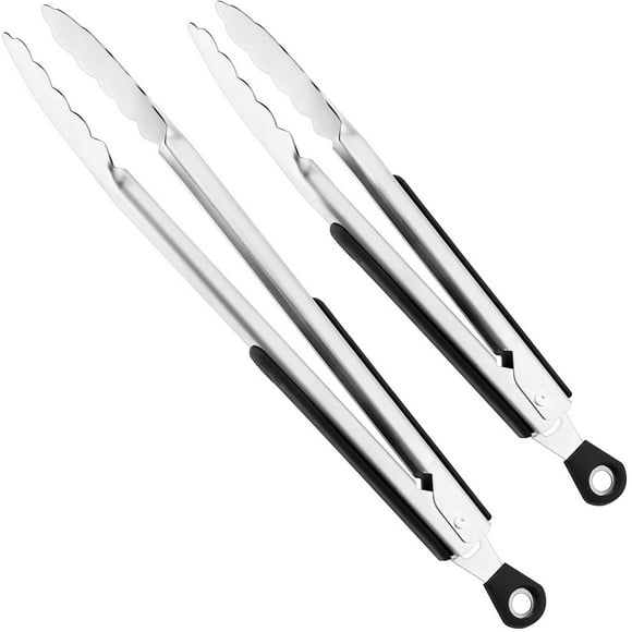 Pince à Barbecue, Pinces de Cuisine en Acier Inoxydable, avec Poignée Résistante à La Chaleur Pince, pour Buffet Alimentaire, Salades, Grillades, Friture, Fruits, Patisserie, Set de 2, 9" et 12"