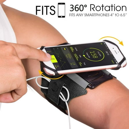 Baseball Cell Phone Holder Sports Exercise Armband, 360° Rotatable Cellphone Sweatproof Arm Band Strap for Workout Running Hiking Biking w/ Adjustable Strap Built-in Key Holder Compatible Apple iPhone Android Smartphones- Black ()