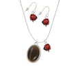 thumbnail image 2 of Delight Jewelry Silvertone Oval - Imitation Cat's Eye - Brown - Red Lucky Ladybug Necklace and Dangle Earrings Set, 2 of 6