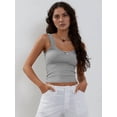 thumbnail image 6 of Women'S Tank Tops Cute Slim Fitted Ribbed Knit Lace Camisole Top Summer Square Neck Sleeveless Going Flower Ash L, 6 of 9