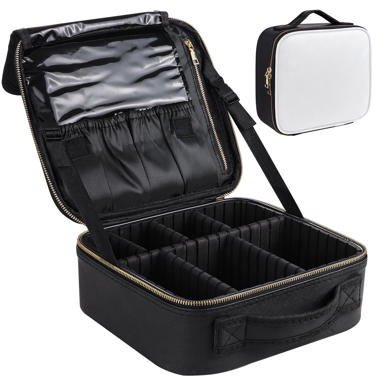 Aofmee Makeup Bag for Women, Travel Bag Organizer Cosmetic Case with Adjustable Dividers Waterproof Shockproof Handbag, White