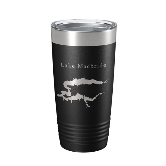 Lake Macbride Map Tumbler Travel Mug Insulated Laser Engraved Coffee Cup Iowa 20 oz Black