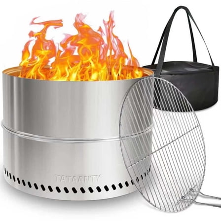 TATAANTY 20" Fire Pit for Camping Smokeless, Collapsible Stainless Steel Heater with Bag