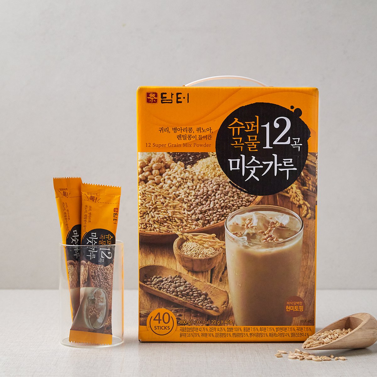 DAMTUH 12 Super Grains Instant Powder Drink Mix – Caffeine-Free, 20g × 40 Sticks
