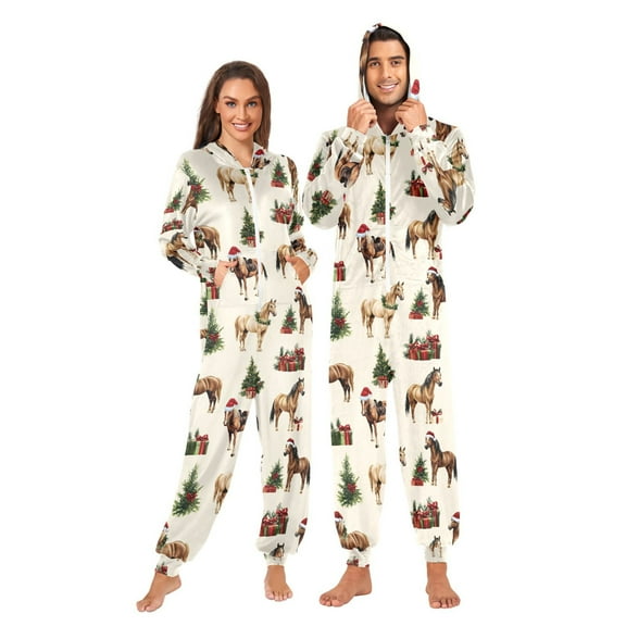 joogoo Christmas Horse Unisex Adults Onesies Pajamas Jumpsuits L