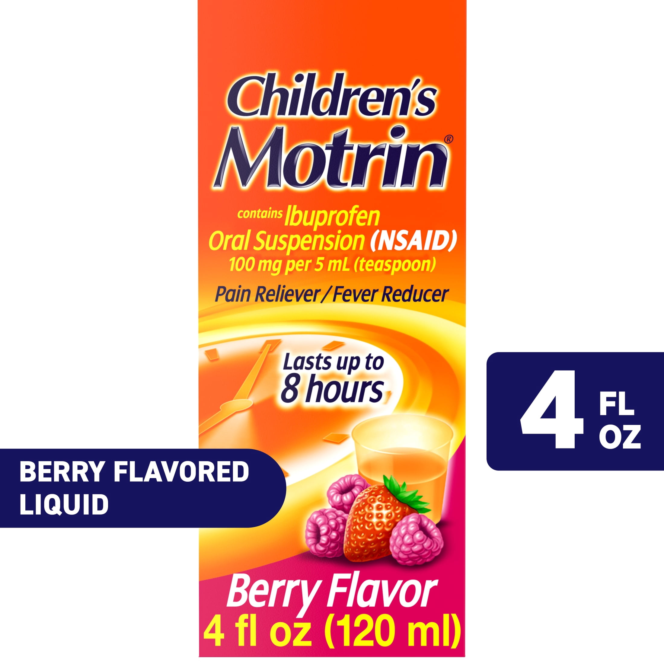 (3 pack) Children's Motrin Ibuprofen Kids Medicine, Berry Flavored, 4 fl. oz