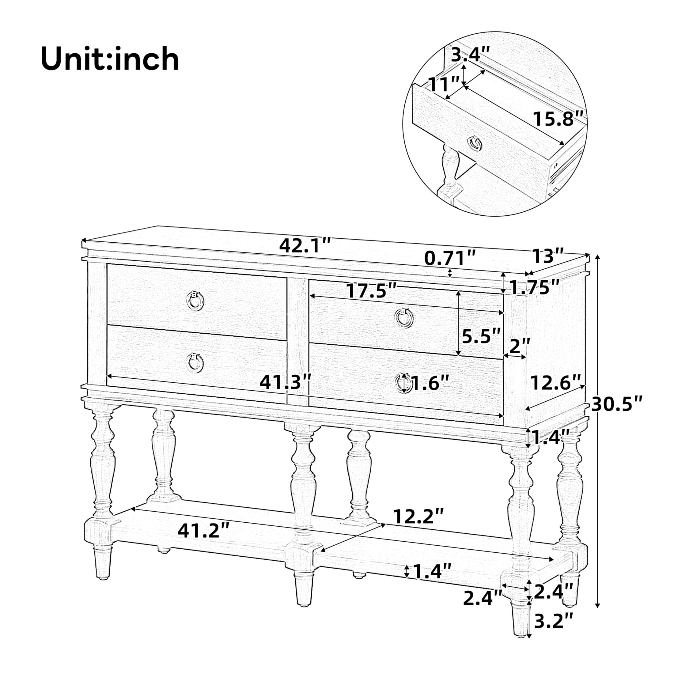 Christopher Knight Home 42" Vintage Console Table with 4 Soft-Close Drawers, Bottom Shelf, Natural