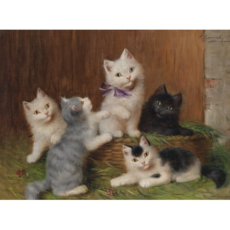 - Cats Playing In A Basket Outside 1906 Vintage Poster Print